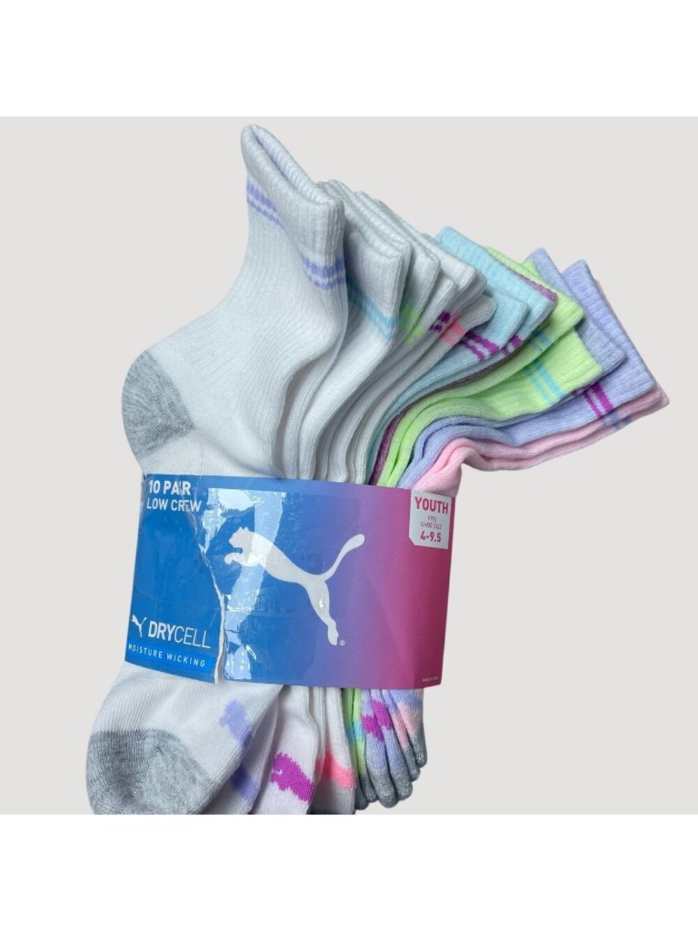 Puma Youth 4-9.5  10-Pair Low Crew Socks DryCell Moisture-Wicking e1811